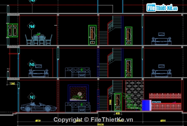 nhà phố 3 tầng,Bản cad thiết kế,nhà 3 tầng